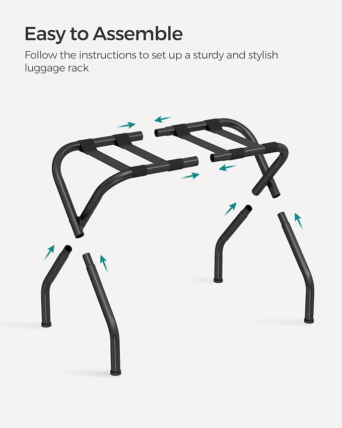 SONGMICS Luggage Rack for Guest Room, Set of 2 Suitcase Stands, Foldable Steel Frame, for Hotel, Bedroom, Holds up to 110 lb, 27.2 x 15 x 20.5 Inches, Black URLR001B02