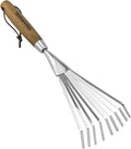 Haliaeetus Garden Hand Rake, 14.6'' Small Rake for Tight Areas, 9 Tines Stainless Steel Garden Rake with Ergonomic Wood Handle for Clearing Leaves and Loose Debris in Flower Bed and Around Plants