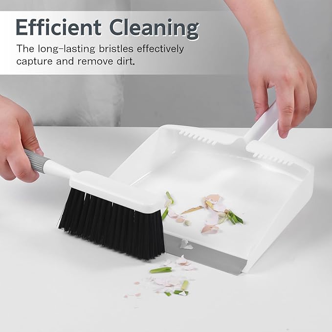 SetSail Mini Broom and Dustpan Set, Portable Cleaning Brush and Dustpan Combo Nesting Snap-On Handheld Dust Pan and Brush Set, Small Brush Dustpan for Kitchen, Desktop, Pet, Floor, Sofa, Grey White