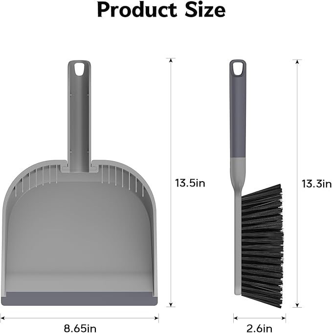 SetSail Small Dustpan and Brush Set, Nesting Snap-On Handheld Broom and Dust Pan with Teeth Portable Broom and Dustpan Set Suitable for Desktop, Pets Care, Sofa, Camping, Grey