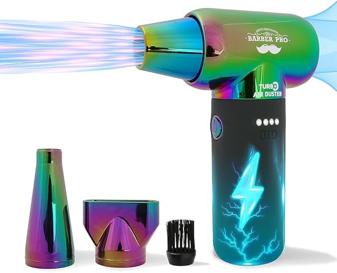 Compressed Air Duster - Electric Duster for Hair Barber, 3 Gear Mini Portable Jet Dry Air Blower, Cordless Vacuum Cleaner, for PC, Office,Salon, Fan, Laptop, Keyboard, Car -Gradient Green