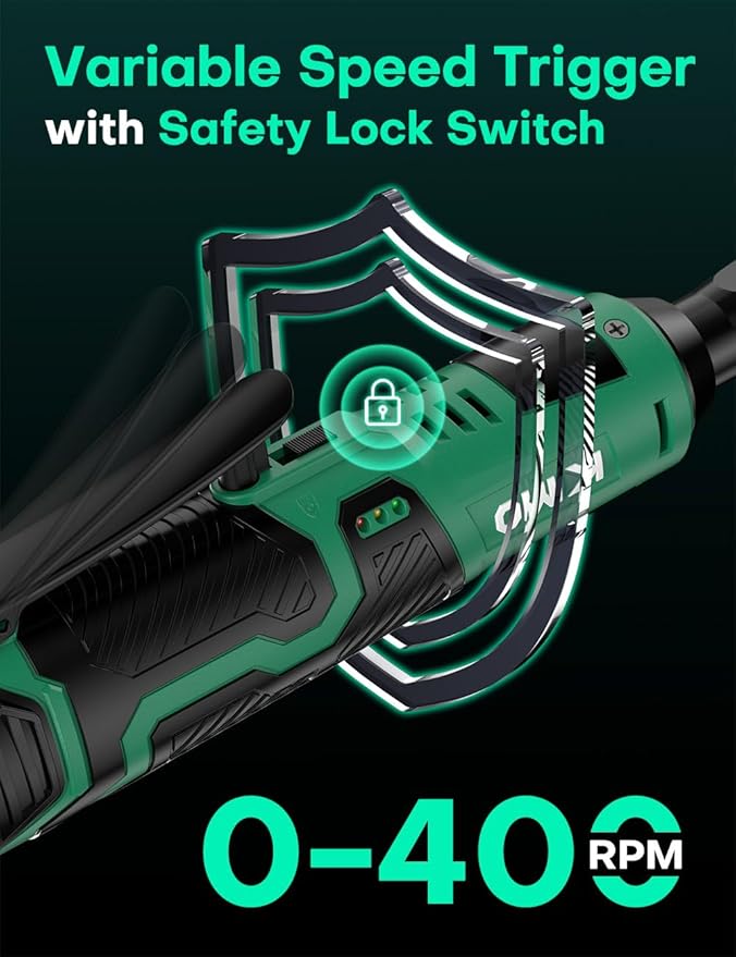 KIMO Cordless Electric Ratchet Wrench Set, 40Ft-lbs, 400RPM, 12V Cordless Ratchet Wrench 3/8" w/ 60-Min Charger, 7Sockets, 1/4" Adapter, Forward/Reverse Switch, 2.0Ah Battery, Variable Speed Trigger