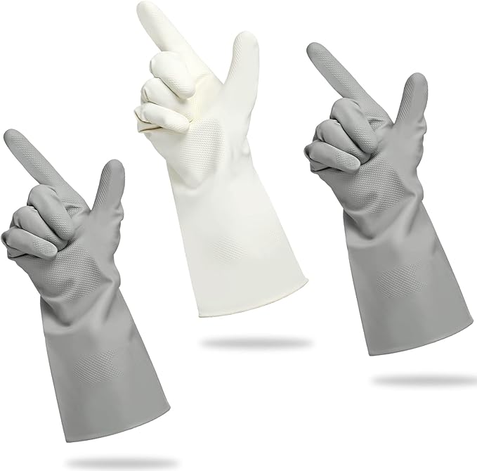 Cleanbear Reusable Dish Washing Rubber Glove Set of 3, Household Cleaning Gloves for Washing
