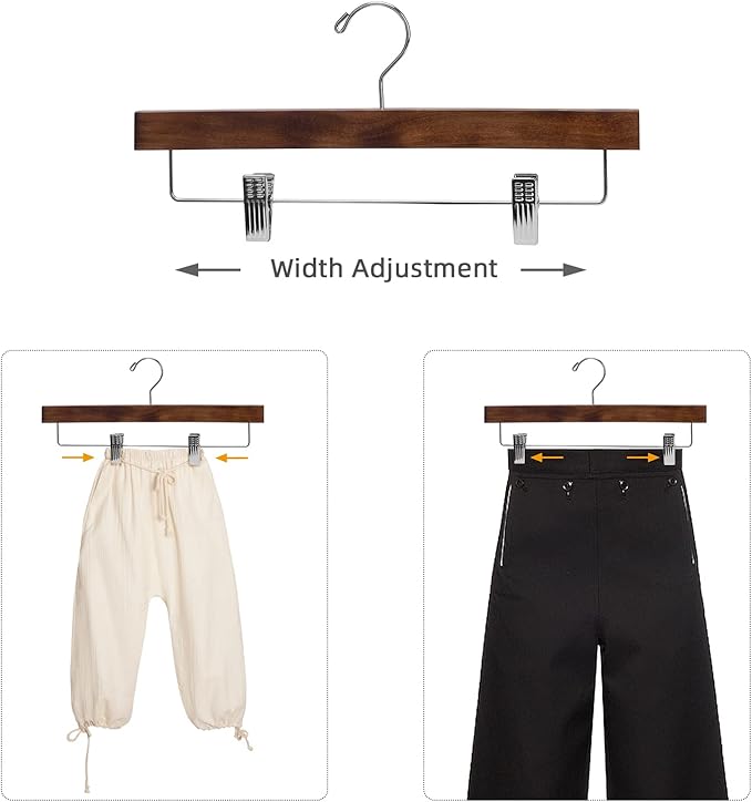 Nature Smile Wooden Pants Skirt Trousers Hangers with Clips (10Pcs Retro)