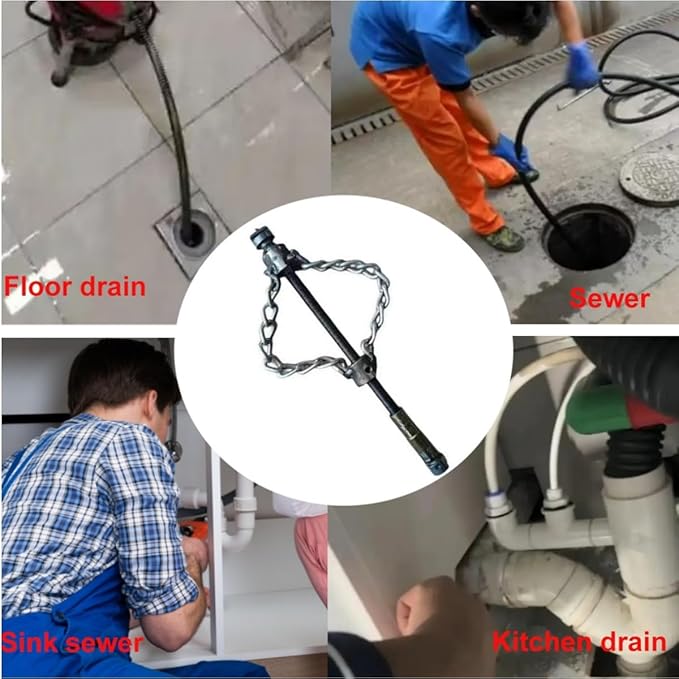 Flex‑Shaft Sewer Descaling Chain, Cable Sewers Dredge Flex for 16mm Spring, Push-Type Rotary Oil Pollution in Pipeline Blocks Drilling Tools (1Pc)