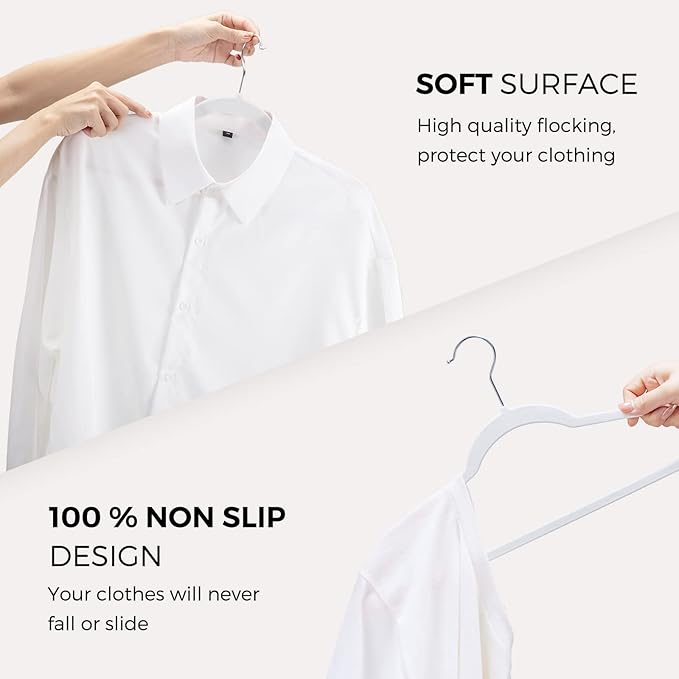 HOUSE DAY Premium Velvet Hangers 100 Pack White, Non-Slip Flocked Felt Hangers, Sturdy Clothes Hanger with 360° Rotatable Hook, Heavy Duty Durable Slim Coat Hanger for Closet Space Saving