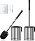HAMITOR Toilet Brush and Holder Set: 2 Pack Stainless Steel Rustproof Kits with Deep Cleaning Bristles - Hidden Toilet Cleaner Scrubber for Homeowners - Compact Bathroom Accessories for Home RV Silver