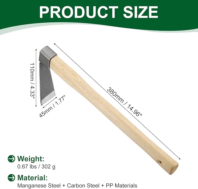 HARFINGTON Garden Hoe 15" x 4.33" Steel Hoe Garden Tool Anti-Rust with Non-Slip Wooden Handle Edger Weeder Shovel for Backyard Loosening Farm Planting Weeding