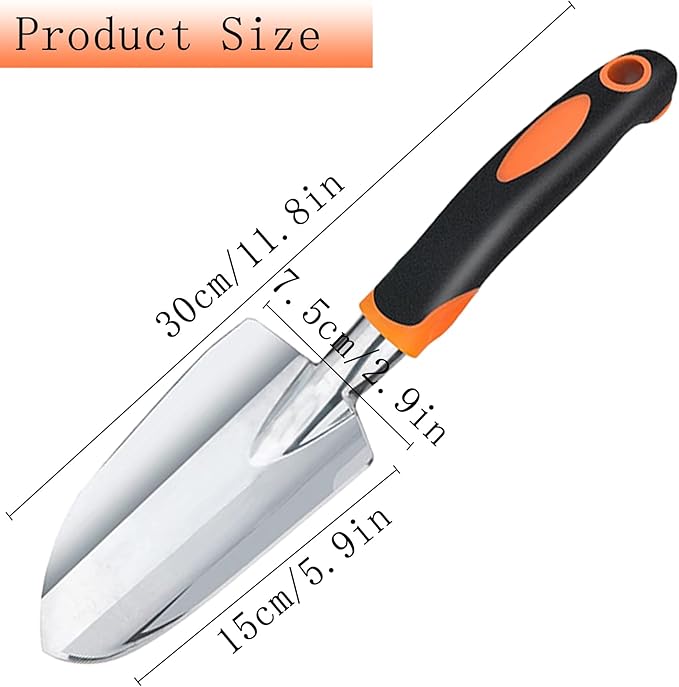 Garden Shovel Garden Hand Trowel, Heavy Duty Gardening Hand Tools with Ergonomic Handle, Rust Resistant Small Garden Spade for Diligent Farmer Soil Excavation, Planting and Transplanting (Orange)