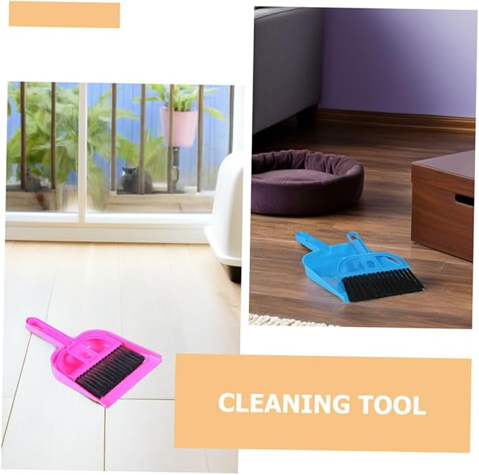 Mini Dustpan and Brush Set for Small Pets Cage Cleaning, 10pcs Bright Pink and Blue, Handheld Mini Broom and Dustpan for Hamsters, Chinchillas, Hedgehogs, and Reptile Habitat
