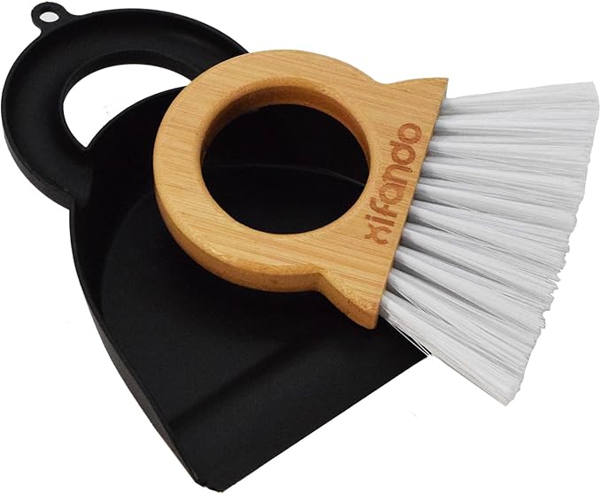 Mini Broom and Dustpan for Housekeeping-Bamboo Handle Small Broom and Dustpan Set Combination Mini Desktop Sweep, Keyboard Cleaning Brush with Shovel Brush,Round Bamboo Handle