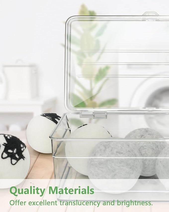 Dryer Sheet Holder - Dryer Ball Holder, Dryer Sheet Dispenser, Acrylic Dryer Sheet Holder Container with Lid, Bathroom Storage Containers for Laundry Pods, Clips, Dryer Balls and Sheets (No Balls)