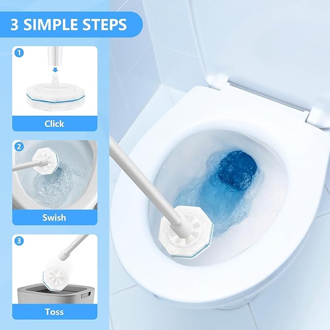 Disposable Toilet Brush & Wand Refills, 50 Count 3-Layer Octagonal Toilet Cleaner Heads, Compatible with Most Standard Toilet Wands, Hygienic Bathroom Deep Cleaning