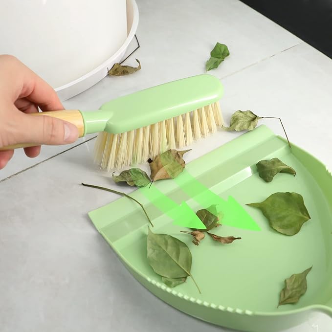 Dust Pan and Brush - Hand Broom Dustpan Set, Broom with Dustpan Como Set, Dustpan and Brush Set for Pet, Car, Dorm, Comping (Green)