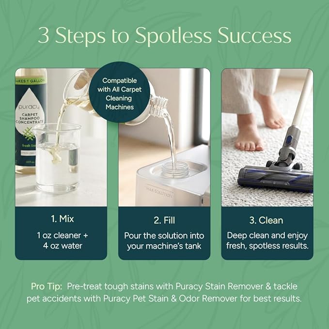 Puracy Carpet Shampoo – Pet Carpet Cleaner Solution, Stain Remover, Pet Stain & Odor Remover, Rug & Upholstery Cleaning Solution, Concentrated (Fresh Citrus, 25oz)