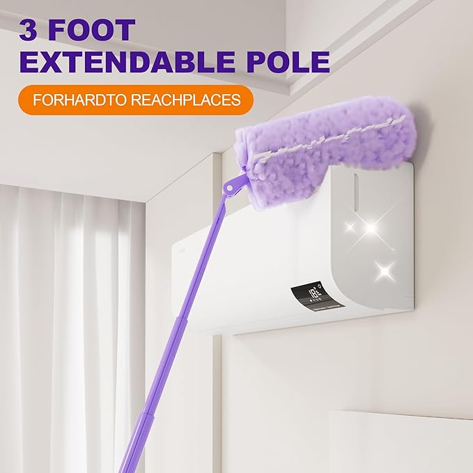 JOYMOOP Scented Telescopic Duster kit, 3FT Extendable Handle (Purple) + 24 Purple Refills for Swiffer Feather Duster,Easy Cleaning for Ceilings, Ceiling Fans, Blinds, Vents & Shelves