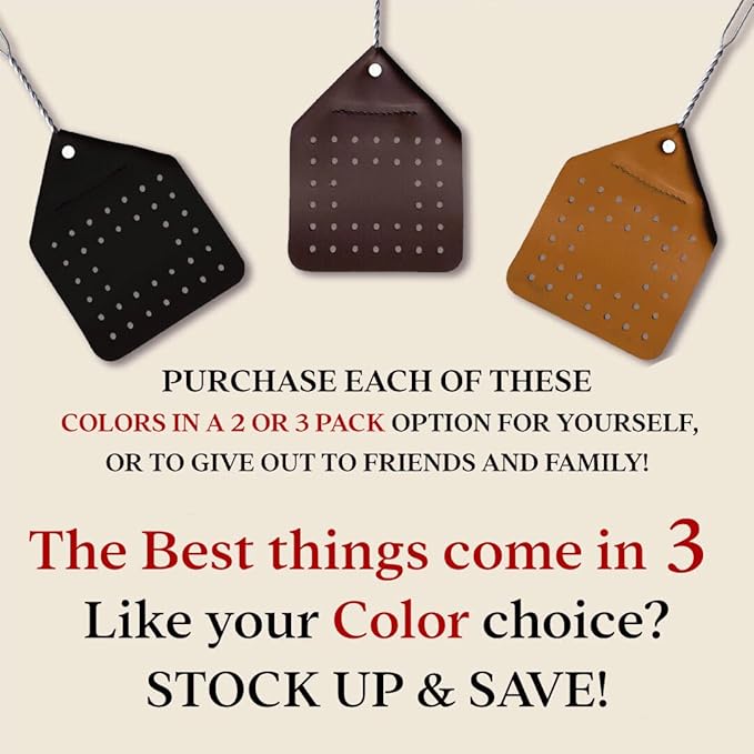 Leather Fly Swatter Set (3 Pack) – 17” Amish-Made Fly Swat w/Real Leather Paddle – Fly Swatters Multi Pack w/Metal Handle – Bug Swatter, Mosquito Swatter, Wasp Swatter (Black)