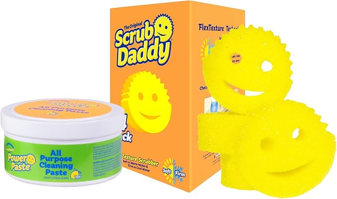 Scrub Daddy Sponges & PowerPaste XL Value Pack - 4 Scrub Daddy Multipurpose Dish Sponges & PowerPaste XL All-Purpose Cleaning Paste - Scratch-Free, Multi-Surface Household Cleaning Supplies Kit (5ct)
