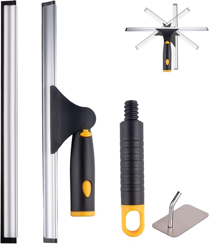 ITTAHO Swivel Shower Squeegee for Glass Doors, All-Purpose Anti-Slip Window Squeegee with 2 Blades, Window Cleaner Tool Bathroom Squeegee for Shower Doors, Tile Shower Walls，Mirrors,Car Windshields