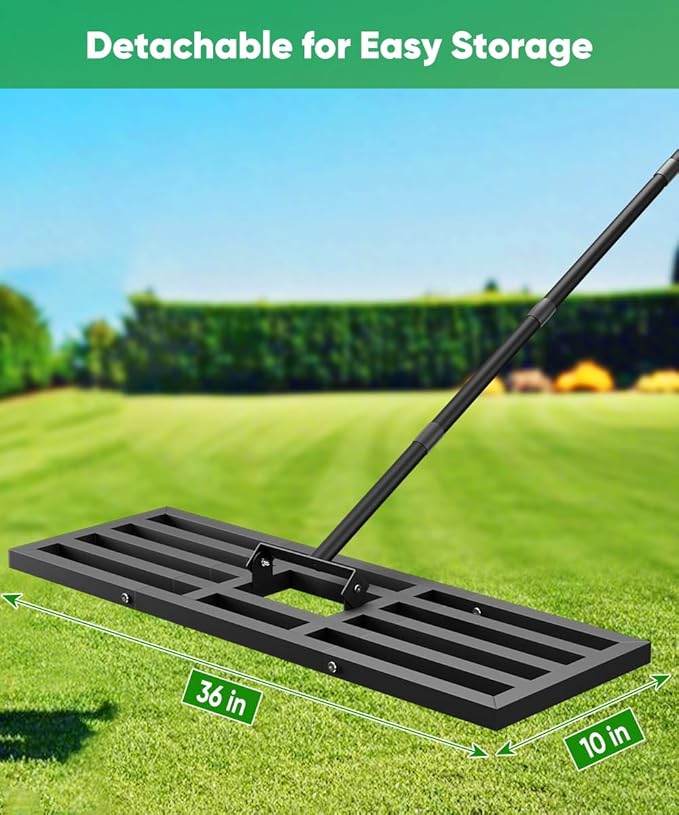 36x10 inch Lawn Leveling Rake, Upgraded Lawn Leveler Tool Heavy Duty Reinforced Connection, Garden Rake with Adjustable Long Handle, Ground Leveler for Yard Smoothing Soil Grass Dirt Sand