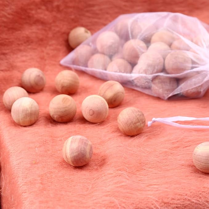 Cedar Balls for Closets and Drawers, Red Cedar Balls for Clothes Storage 60PCs with 2 Satin Bags