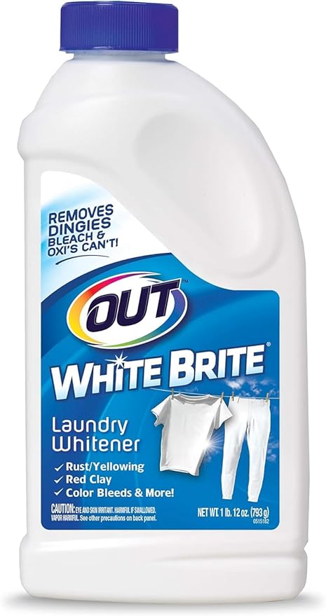 OUT White Brite Laundry Whitener Powder, Stain Remover Detergent Booster for Clothes, Removes Red Clay and Rust Stains on White Clothing and Uniforms