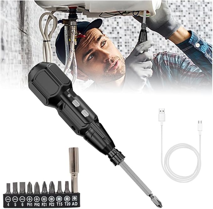 Electric Screwdriver Cordless, Rechargeable Power Screwdrivers Set, Portable Automatic Home Repair Tool Kit with LED Lights USB Cable for Man (1Pc)