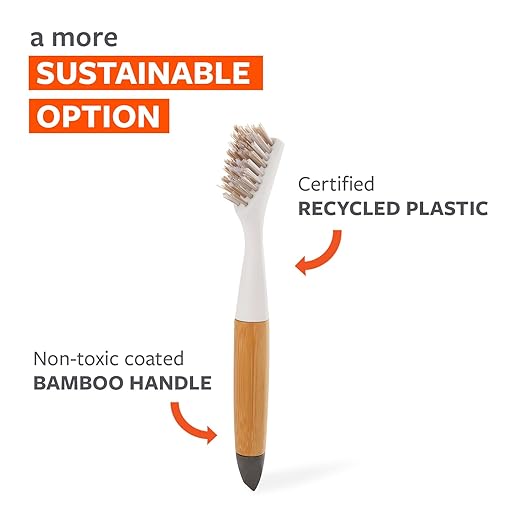 Full Circle Micro Manager, Deep Cleaning Brush for Crevices, Shower, & Grout, Tough Bristles, Sustainable Bamboo Handle, White