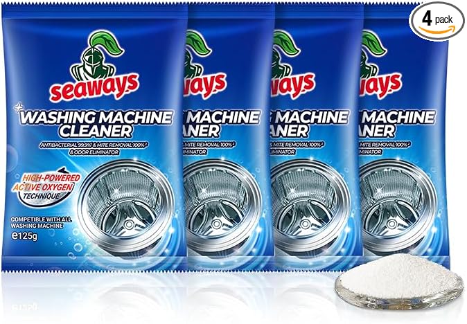 Seaways Washing Machine Cleaner Powder 4 Pack - Deep Clean Solution for HE Top Load and Front Load Washers, Descaler for Drum, Tub & All Internal Parts - 4 Month Supply