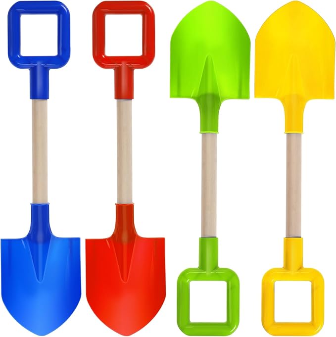 Honoson 12 Pack 16 Long Beach Spades Sand Shovels Toys Gardening Tools Sets Sandbox Sturdy Scoop Durable Wood Handle ABS Plastic Spade for Garden Sand Snow Backyard Summer Favors (Bright Color)