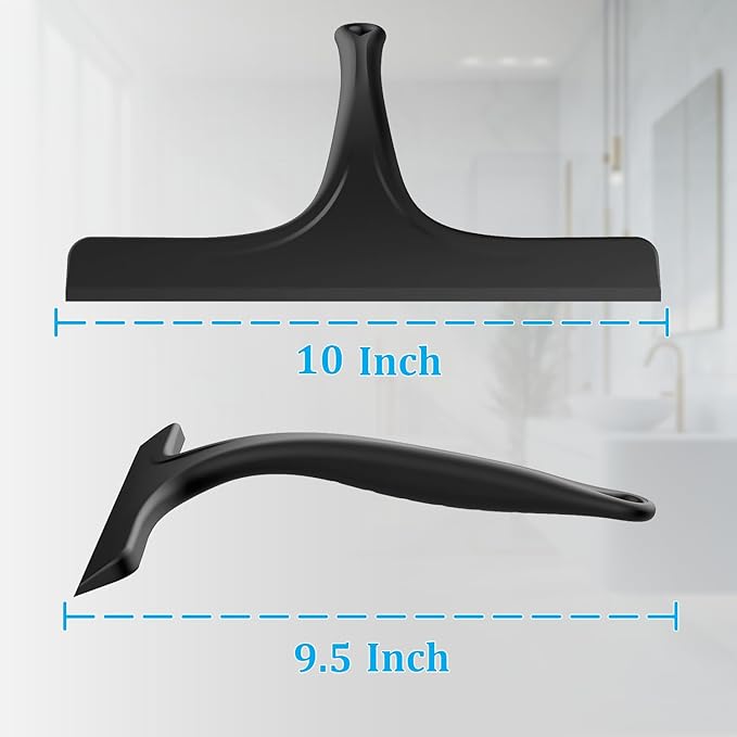 Silicone Shower Squeegee for Bathroom Glass Doors, with Hanging Hole for Easy Storage, Removes Water Spots from Windows, Mirrors, Tiles & Kitchen Surfaces-Black, 10 Inch