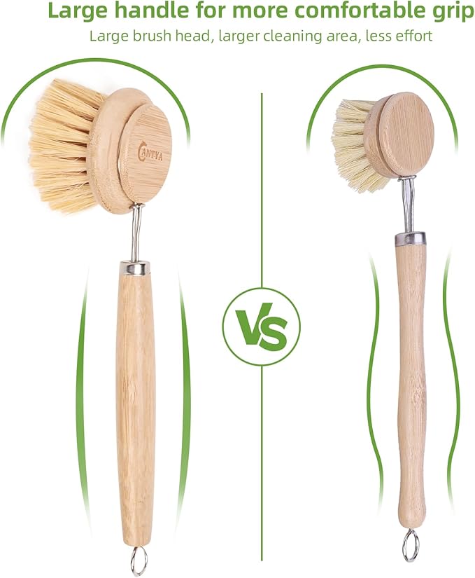 Bamboo Dish Brush - Bamboo Dish Scrubber, Eco-Friendly and Biodegradable, Vegetable Brush Suitable for Cookware, Bowls and Plates, Non-Stick Pans(Soft Bristle)