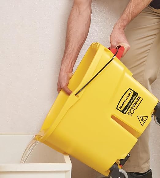 Rubbermaid Commercial Products WaveBrake 26 Qt. Side-Press Mop Bucket and Wringer Combo on Wheels, Yellow, for Professional/Industrial/Business Heavy-Duty Floor Cleaning/Mopping