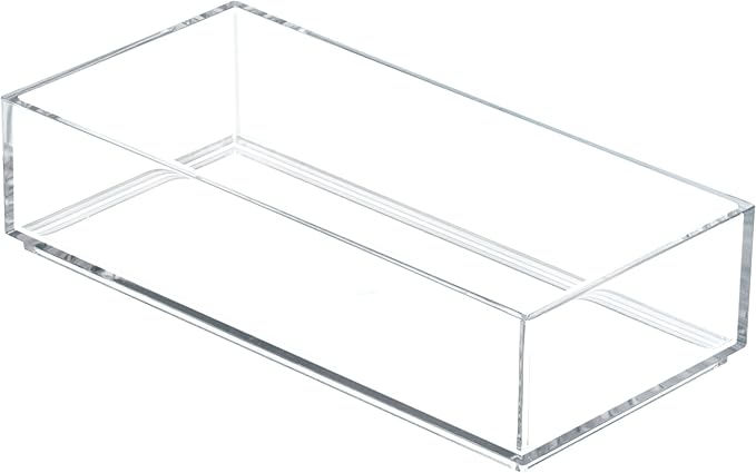 IDesign Decorative Countertop Vanity Tray Organizer for Bathroom, Bedroom, Closet, Entryway, The Clarity Collection – 4” x 8” x 2”, Clear, Small