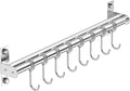 ASkinds Utensil Hanging Rack Stainless Steel Rail Hanger Rod Wall Mounted Pot Pan Lid Holder Cookware Storage Organizer with Sliding Hooks for Kitchen Bathroom