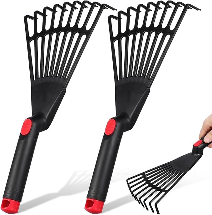BESPORTBLE 2-Pack Small Hand Rakes - Lightweight Plastic Garden Rakes for Raised Garden Bed, Leaves, Lawns & Tight Spaces, Easy-Grip Ergonomic Handle (No Rust/Bend)