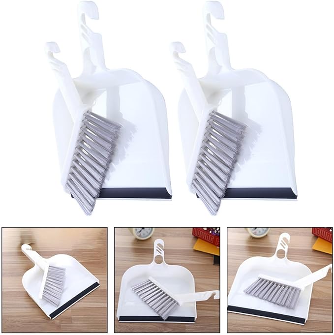 HOMSFOU Mini Broom and Dustpan Set 2pcs White, Household Desktop Cleaning Tools for Kitchen Table, Compact Handheld Sweeping Accessories for Home and Office Use