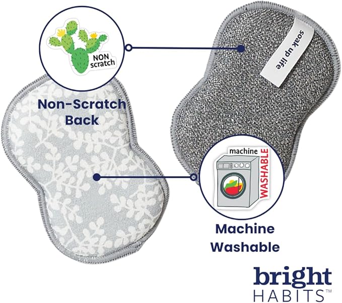 Sponge Set in Lemon Yellow, 6 Pack Super Absorbent Washable Reusable Cleaning Sponges Made from Recycled Materials, Durable Eco Friendly Kitchen Sponges