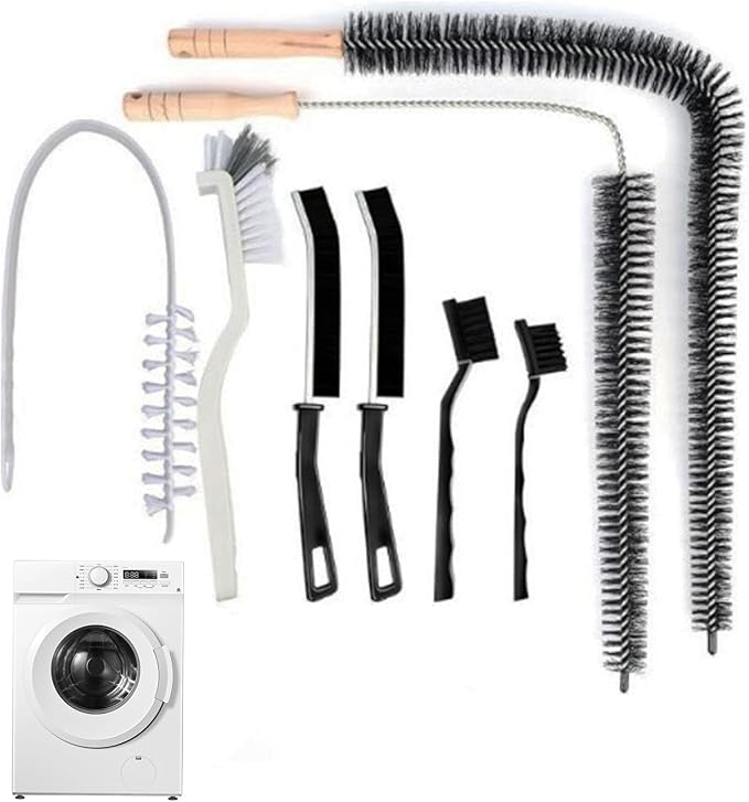 8 Pcs Washing Machine Cleaning Brush,Dryer Vent Cleaner Kit, Long Handle Crevice Brush Kit for Bathroom, Kitchen, Tile, Grout, Sink, Shower, and Vent Maintenance
