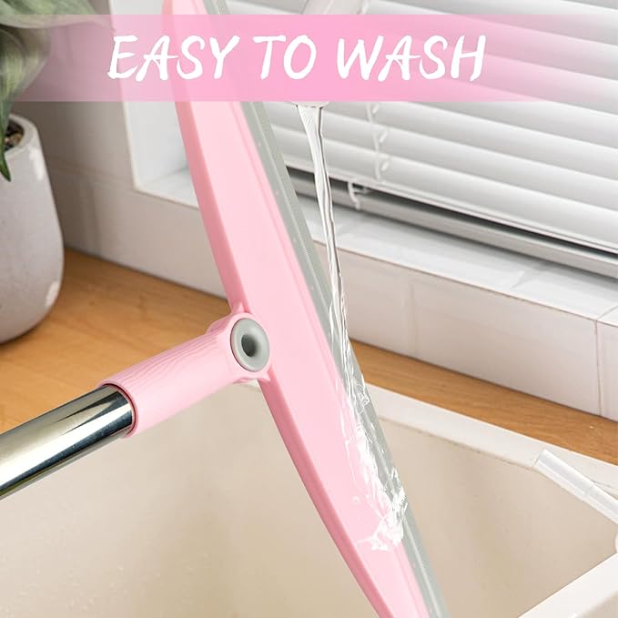 Multifunction Silicone Broom, 54 Inch Adjustable Long Handle Rubber Broom Sweeper for Floor Bathroom Kitchen Shower Pet Hair Glass(Gray Pink)