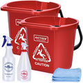 Matthew Cleaning 4.2 Gallon Mop Bucket, Heavy Duty Plastic Cleaning Bucket with Built-in Pour Spout, Mop Holder and Comfort Grip Handle, House and Commercial Cleaning Supplies, 2 Pack Red