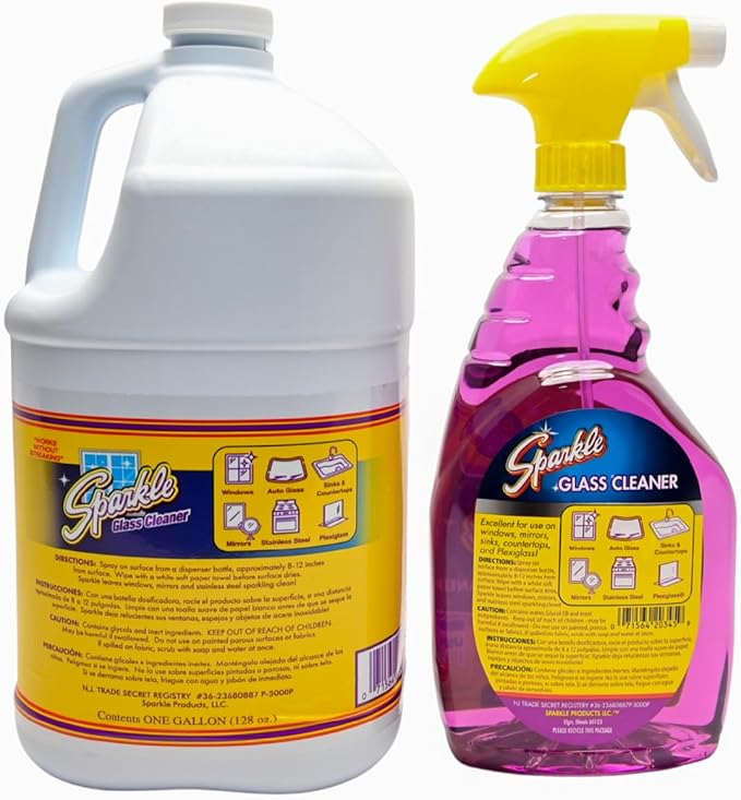 Sparkle Glass Cleaner Spray Bottle & 1 Gallon Refill, Ammonia-Free Original Formula, Streak-Free Shine, 33.8 fl oz + 128 fl oz (Pack of 3)
