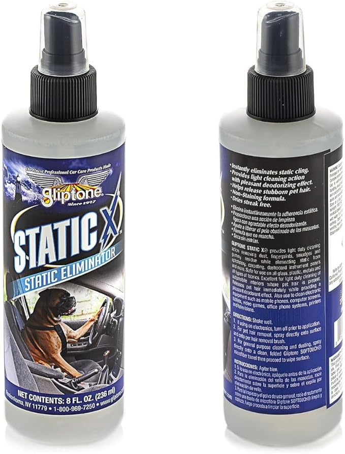 Gliptone Static X Static Eliminator, Removes Dust, Fingerprints, Pet Hair, Lint. Safe for use on Glass, Plastics, Metal and All Types of Fabrics, Computer Monitors, Mobile Devices (8 Fl Oz)
