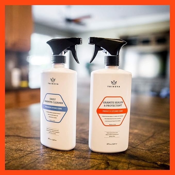 TriNova Granite Sealer & Protector – Best Stone Polish, Protectant & Care Product – Easy Maintenance for Clean Countertop Surface, Marble, Tile – No Streaks, Stains, Haze, or Spots - 128 fl oz (4PK)