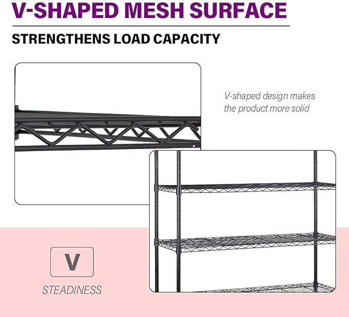 FDW | 6-Tier Wire Storage Shelves with Wheels | 45"x18"x82" | Black | Adjustable Racks | Heavy-Duty Metal Shelf, Holds Upto 2100 lbs | Tool-Free Assembly, Rust-Resistant | for Home & Garage Shelving