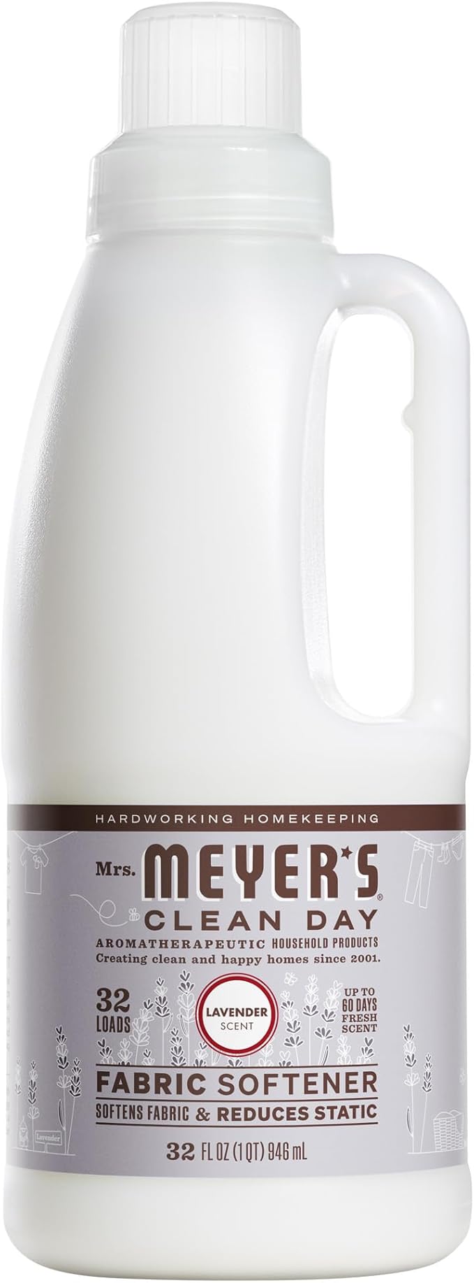 MRS. MEYER'S CLEAN DAY Liquid Fabric Softener, Infused with Essential Oils, Paraben Free, Lavender, 32 oz (32 Loads)