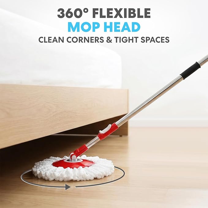 Simpli-Magic 360° Spin Mop and Bucket with Wringer – 3 High-Absorbent Microfiber Washable Heads – Spinning Mop and Bucket Set for All Types Floor Cleaning (Black)