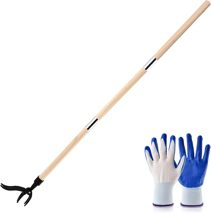 Weed Puller Tool, Stand Up Heavy Duty Weed Remover Tool with Long Handle 46-inch & 4-Claw Steel Head, Gardening Hand Weeding Tool for Lawn Without Bending, Pulling, or Kneeling