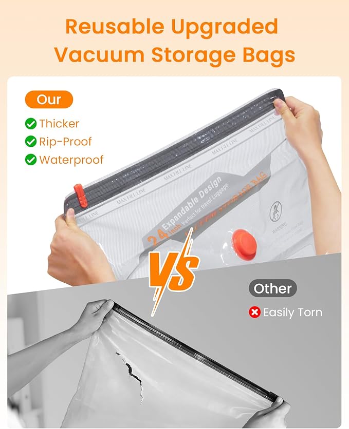 Vacuum Seal Bags for Clothing Travel with Rechargeable Cordless Pump, 12 Pack Compression Space Saver Bags for Packing, Luggage and Seasonal Storage