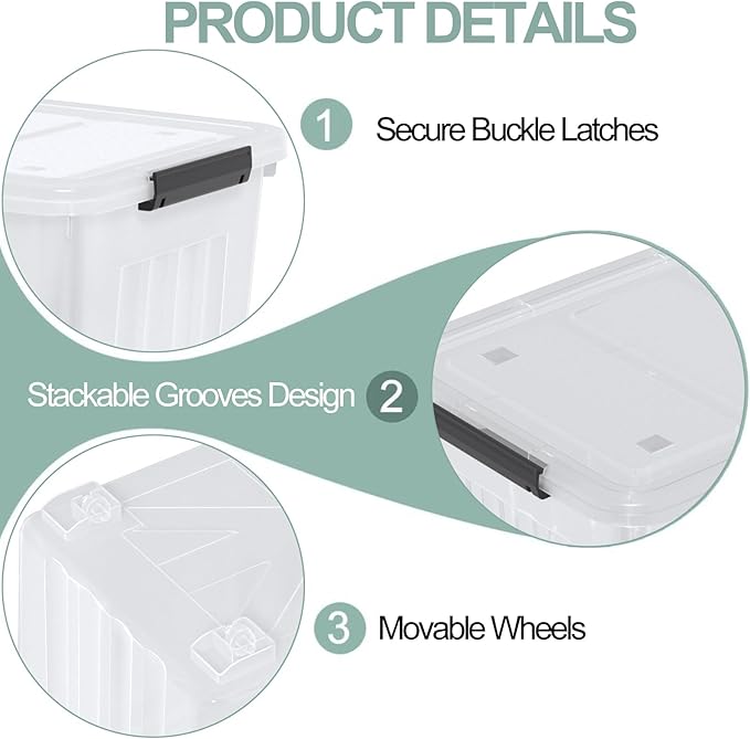 Farmoon 70 Quart Clear Storage Bin with Wheels, Large Plastic Lidded Container Box, 4 Packs